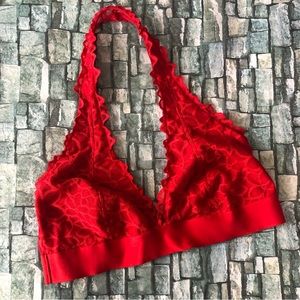 PINK Lace Halter Bralette Sz L